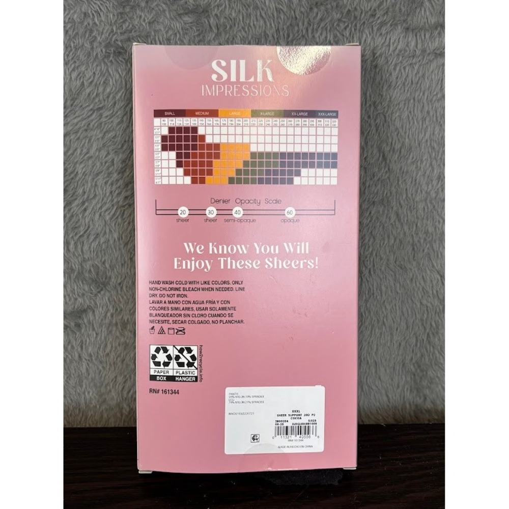 Silk Impressions Cocoa Light Support Sheer Pantyhose 2 Pair XXXL High Waisted - Picture 5 of 7